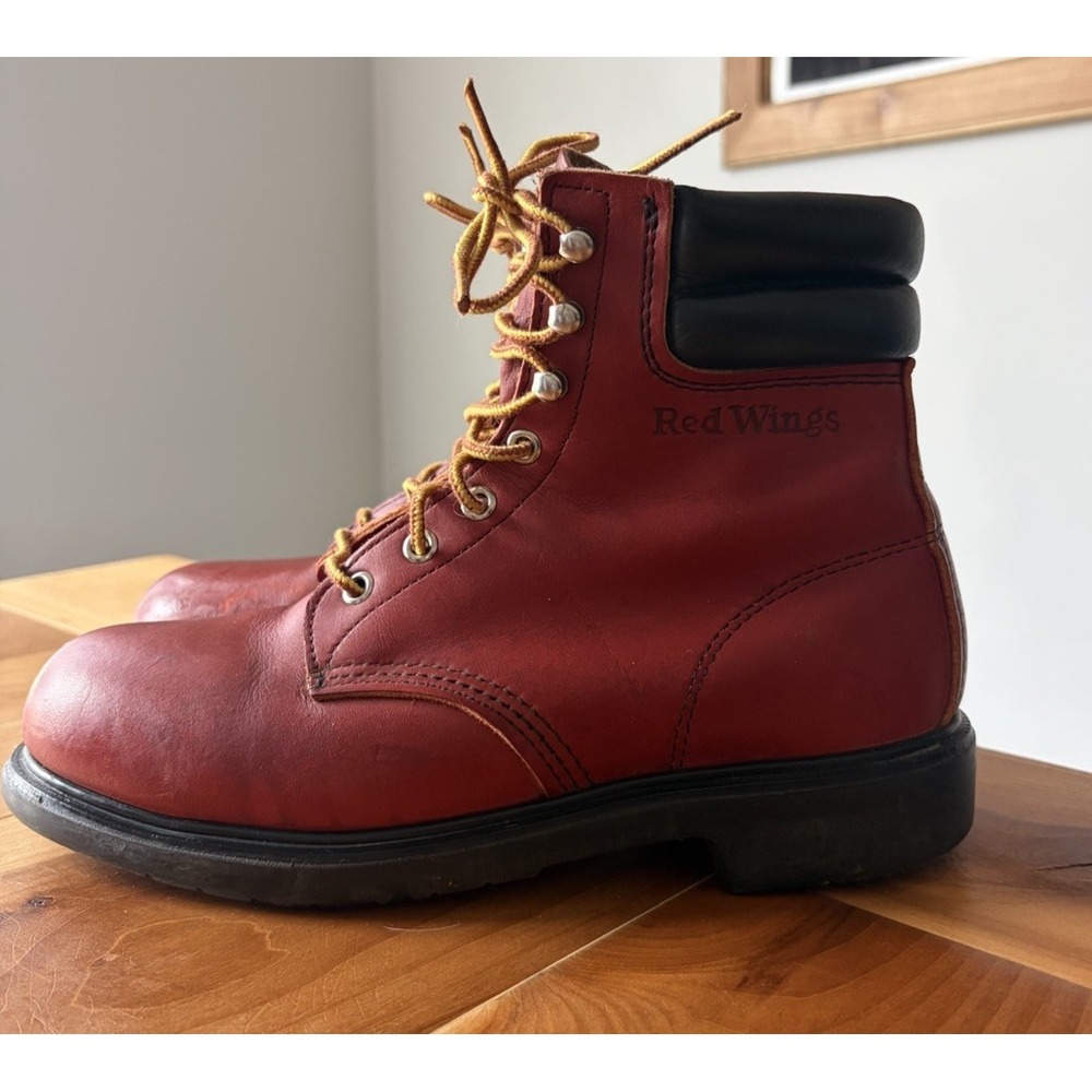 Vintage Red Wing Work Boot Size 8 D - Red Brown Leather - Union Made- Steel Toe